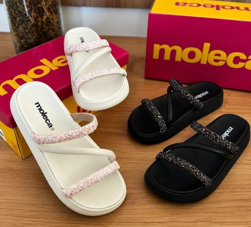 Papete Moleca Feminina Confortável Brilho Flatform Eva Branco-prata 36