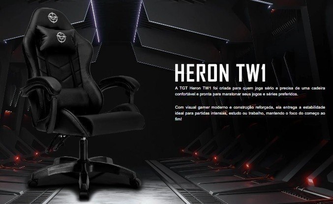Cadeira Gamer TGT Heron TW1 Preta Reclinável Espuma Moldada Pistão Classe 4