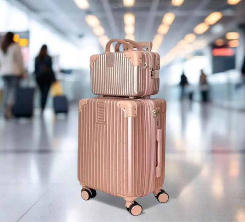 Mala De Viagem 10kg Promoção Rodas 360° Miami Com Frasqueira Rosa Listras
