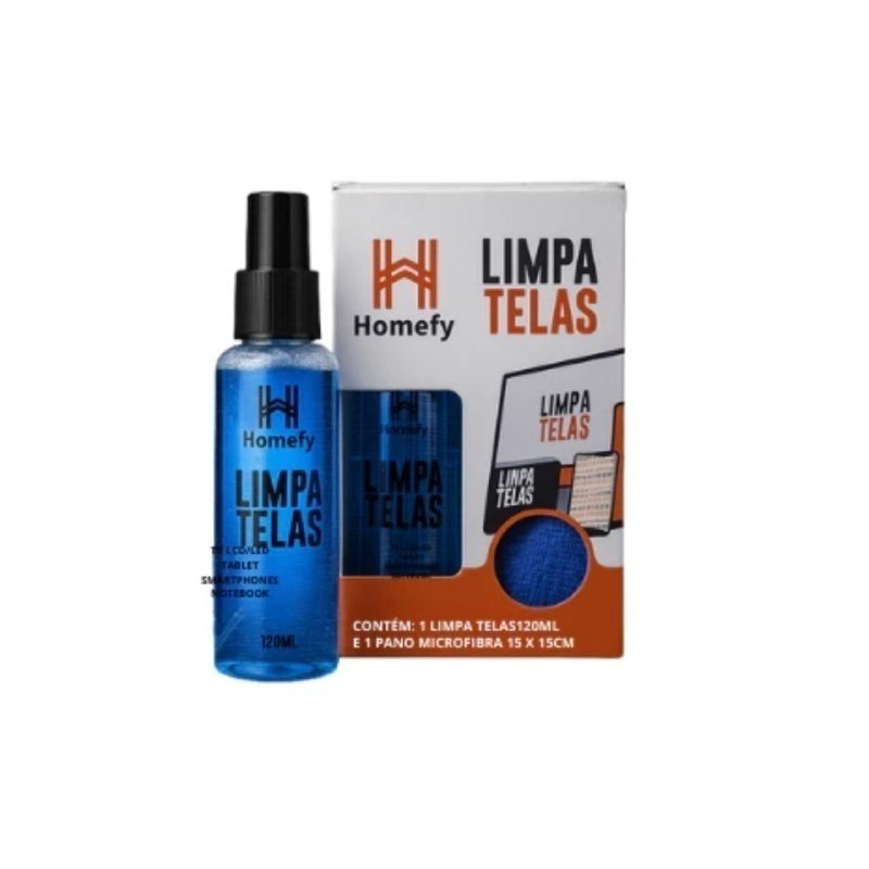 Limpa Telas Homefy 120ml com Pano Limpeza Sem Manchas para TV, Notebook e Celular Anti-estático