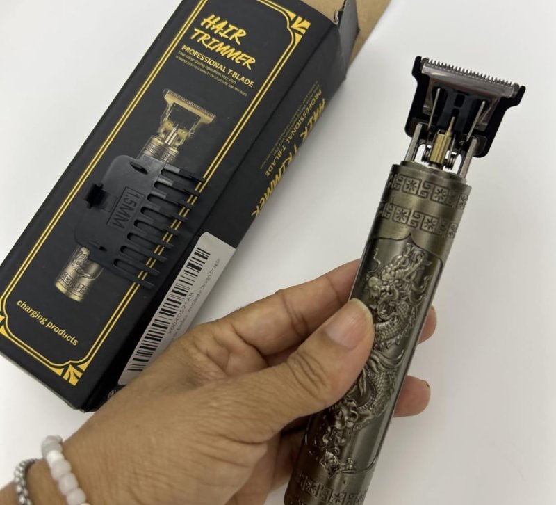 Máquina de Barbear e Cortar Cabelo Sem Fio Recarregável com Lâminas de Aço Inoxidável e Design Dragão