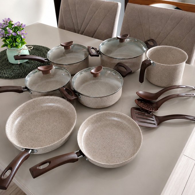 Conjunto De Panelas Antiaderente 10 Peças Coffee Cappuccino