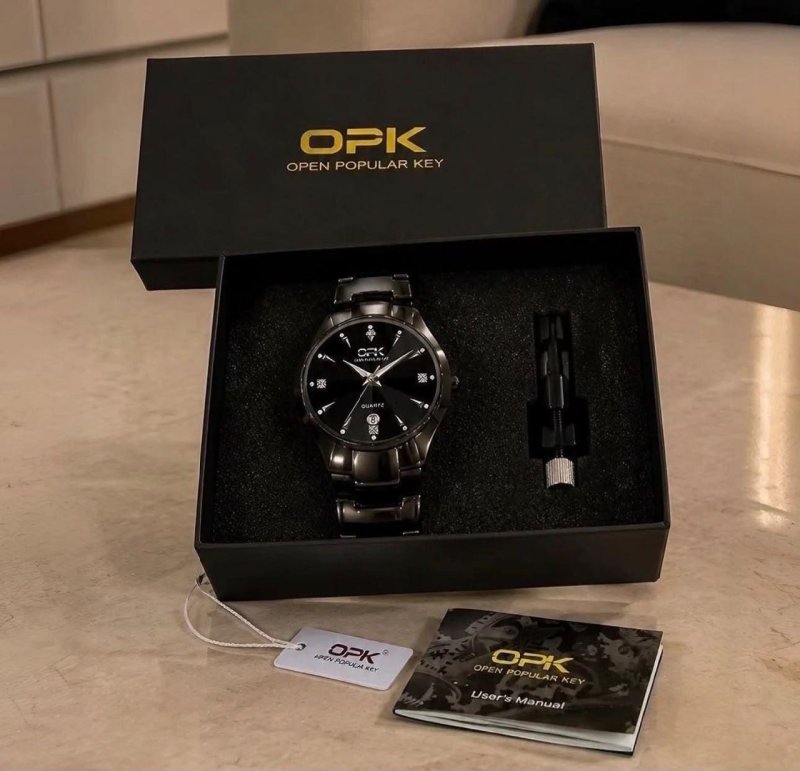 Opk Relógio Masculino Preto Aço Quartzo À Prova D'água 8105 Preto