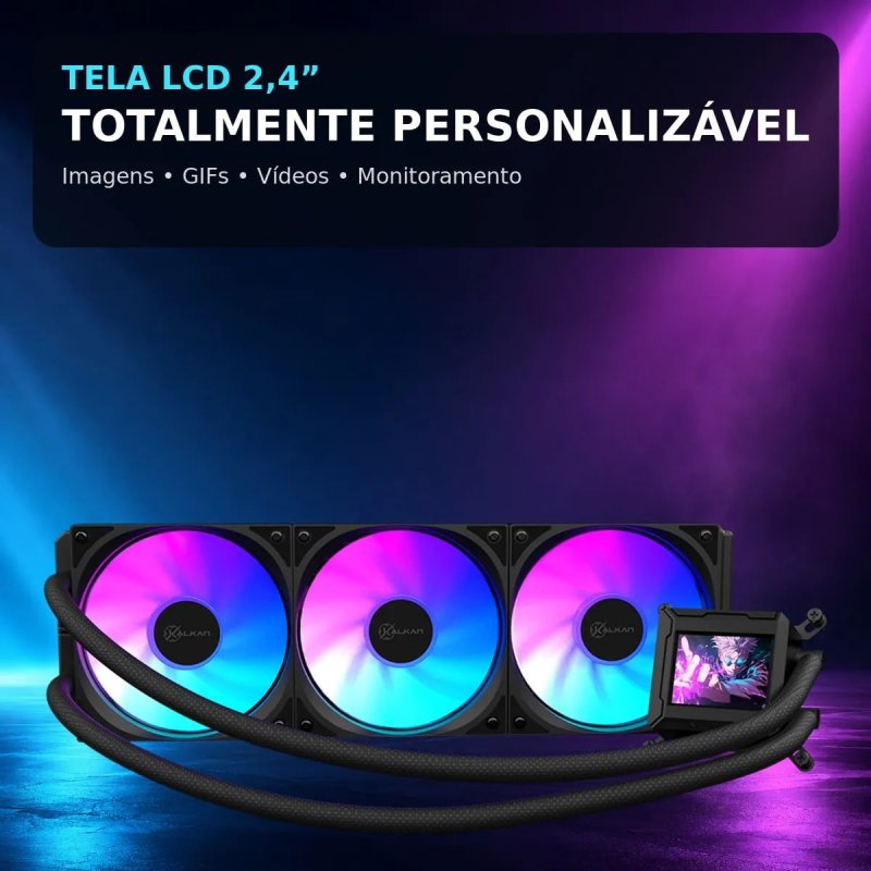 Water Cooler Kalkan Aura Com Tela Lcd 360mm Argb Intel Amd