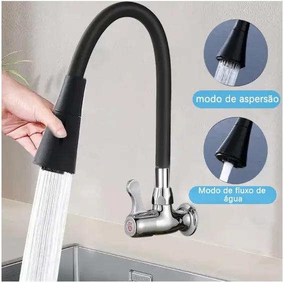 Torneira De Pia Gourmet Flexível De Parede Jato Com Aerador Para Cozinha