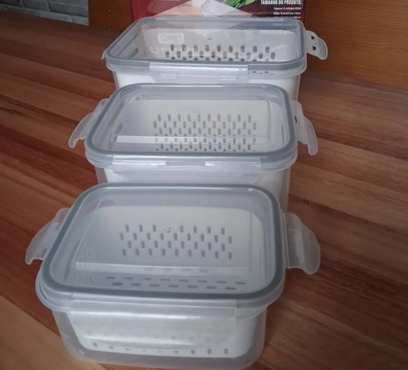 Kit 3 Organizadores Geladeira Alimentos Vegetais Com Tampas Branco