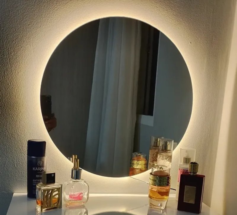 Espelho Redondo 50cm C/ Led Para Parede Quarto Banheiro Sala