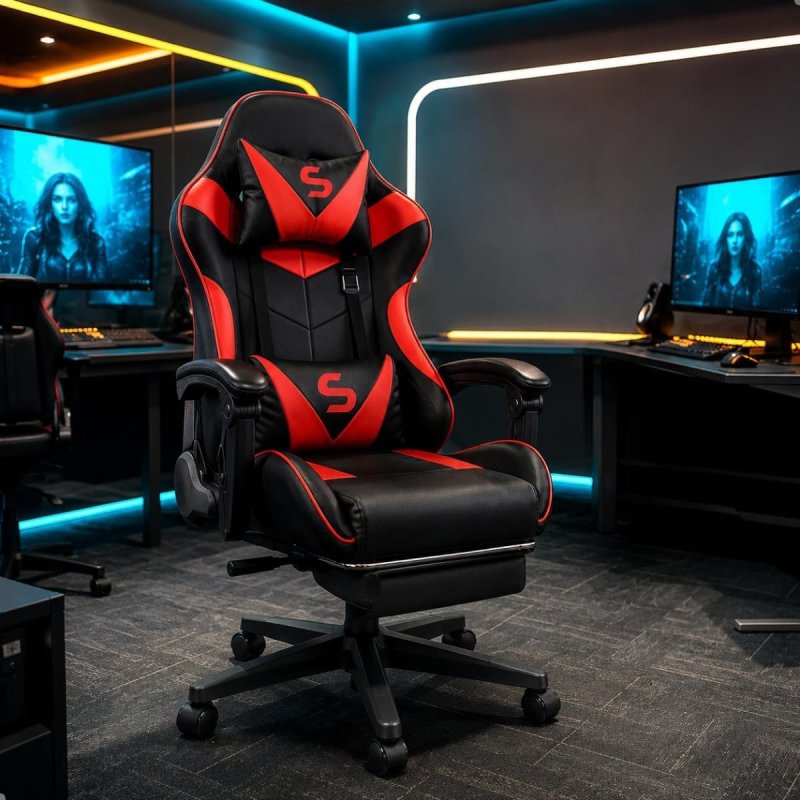 Cadeira Gamer de Escritório Ergonômica, Reclinável com Apoio para Pés