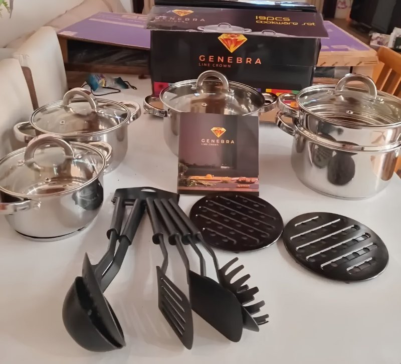 Jogo Panelas Inox 19 Peças Genebra Completo C/ Utensílios Prateado