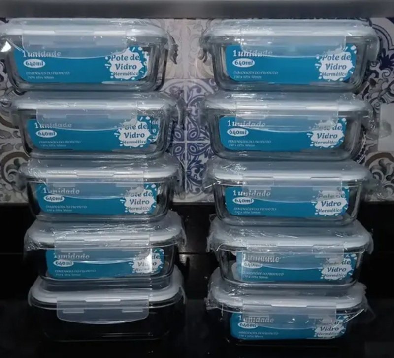 Kit 10 Potes Vidro Hermético Aristus 640ml