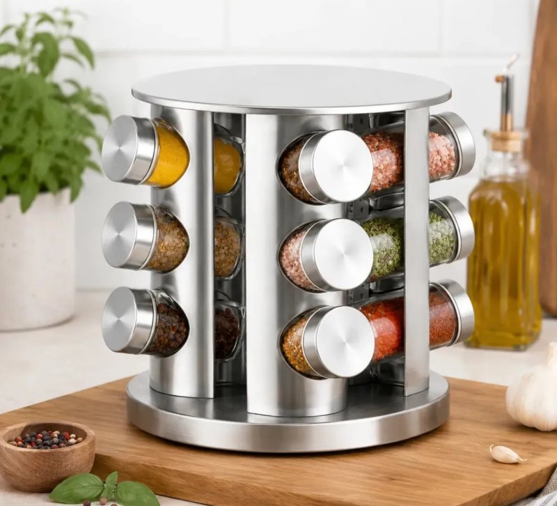 Porta Temperos Giratório 360° 12 Potes Vidro 85ml Inox