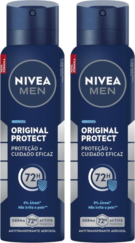 NIVEA MEN Desodorante Antitranspirante Aerossol Original Protect 48h 150ml - Kit 2 unidades
