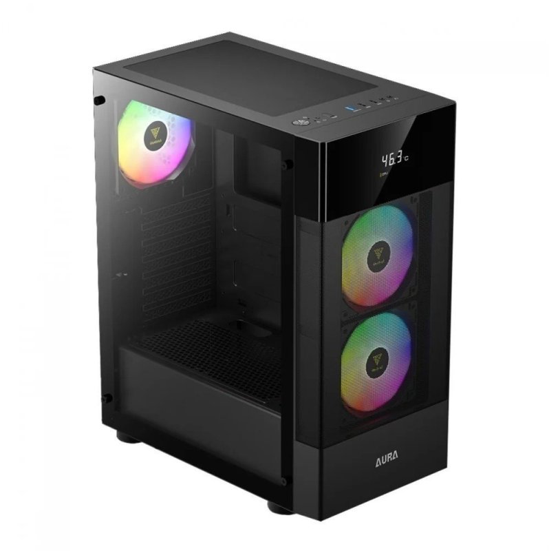 Gabinete Gamer Gamdias Aura Gc5 Argb Mid Tower Com Vidro Temperado E 3 Fans Preto