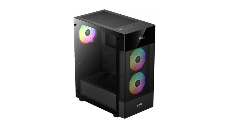 Gabinete Gamer Gamdias Aura Gc5 Elite Preto ARGB Com 3 Fans (Versão Com Tela de Monitoramento)