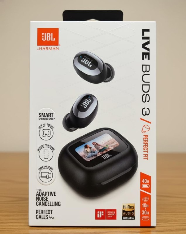JBL, Fone de Ouvido Bluetooth, Live Buds 3, Intra Auricular, Sem Fio, Com Tela de 1.45", Cancelamento de Ruído, Resistente À Água e Poeira - Preto