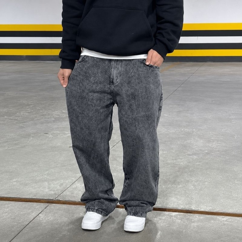 Calça Balão Jeans Masculina Marmorizada Streetwear Larga Bag