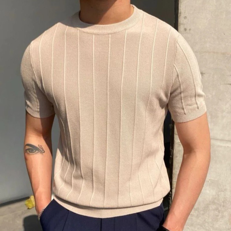 Blusa Masculina Básica Manga Curta Canelada Tricot Modal