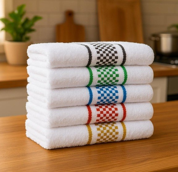 Kit 10 Pano de Prato Atoalhado Para Cozinha Felpudo Premium 45x70cm 370g/m² 100% Algodão - Sortido