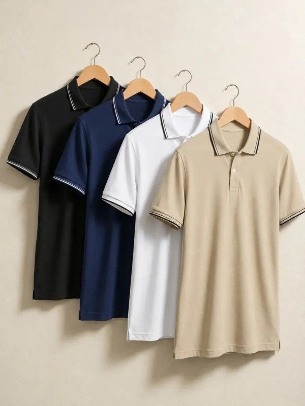 Kit 4 Camisa Gola Polo Piquet Masculina Slim Casual Algodão