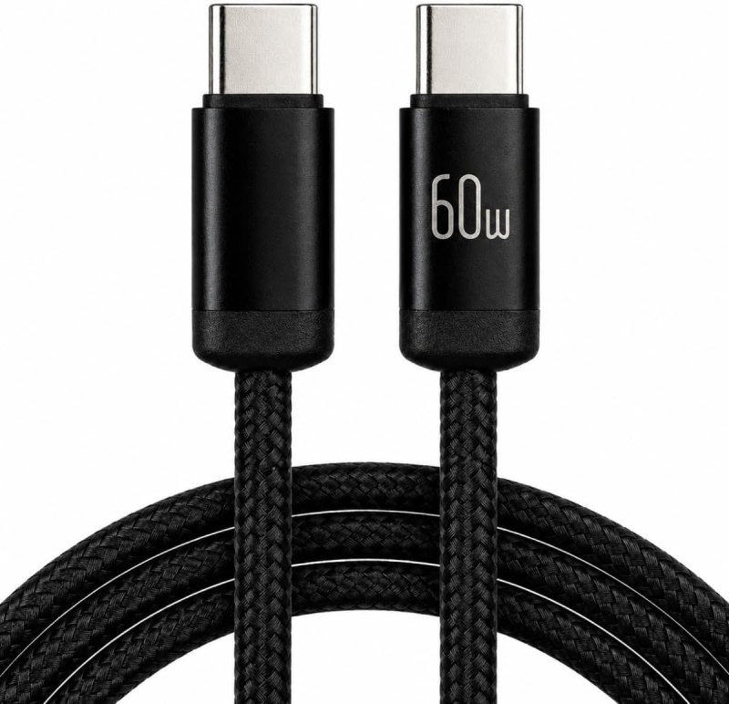 Cabo USB para Tipo C 1 Metro, 60W Carregamento Rápido Turbo, Trançado em Nylon, Preto