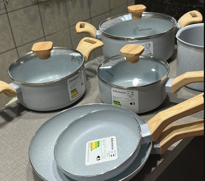 Conjunto De 6 Panelas Cerâmica Pratic Cook Indução Kit Antiaderente Soft Touch Mimo Style Cinza