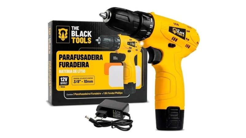 Parafusadeira Furadeira The Black Tools TB12A 3/8 a Bateria Cor Amarelo