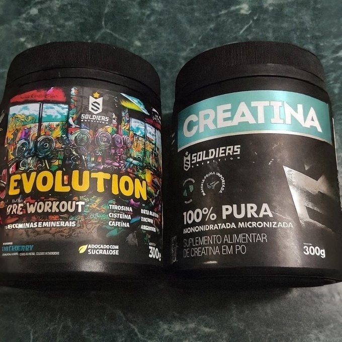 1 Creatina 300g + 1 Evolution 300g - Soldiers Nutrition + Frete Grátis