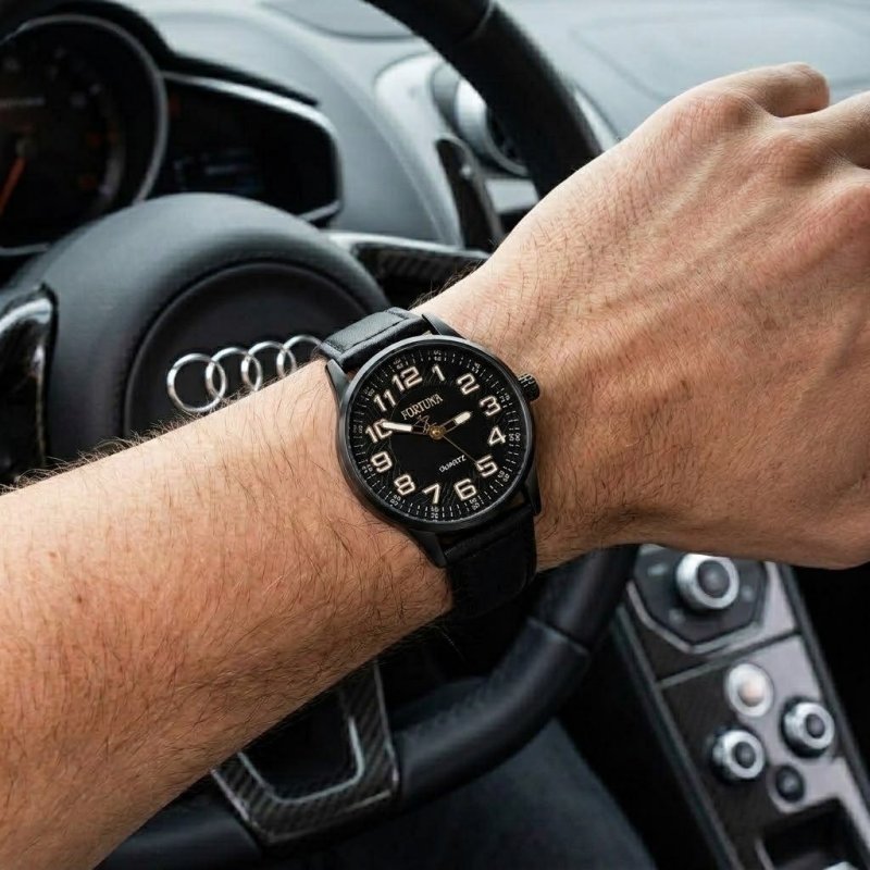Relógio De Pulso Masculino Fortuna Old Money Minimalista Preto