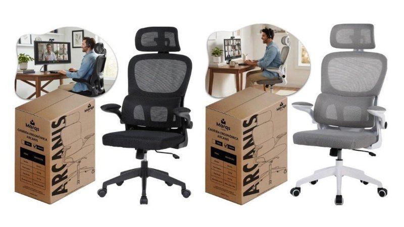 Cadeira Ergonômica NR17 Marqs Home Arcanis Preta com Apoio Lombar e Encosto Mesh