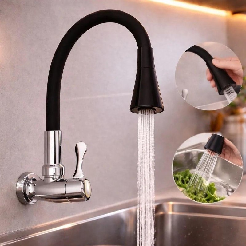 Torneira Flexível Parede Cozinha Preto Pressurizada Moderna + Frete Grátis