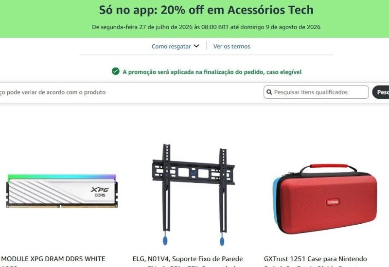 20% off em Acessórios Tech