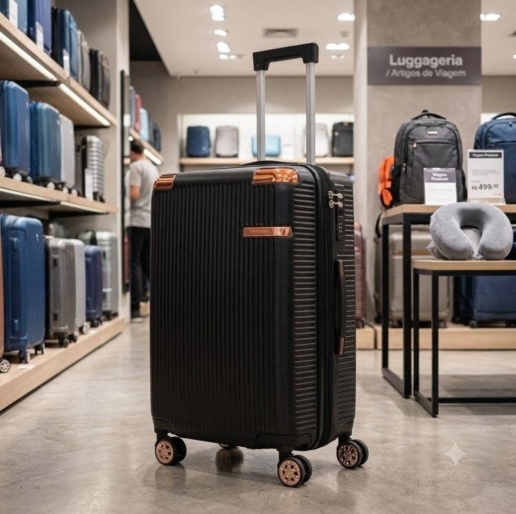 Mala De Viagem De Bordo 360o Pequena De Mão 10kg C/ Segredo Cor Preto Listras 2080