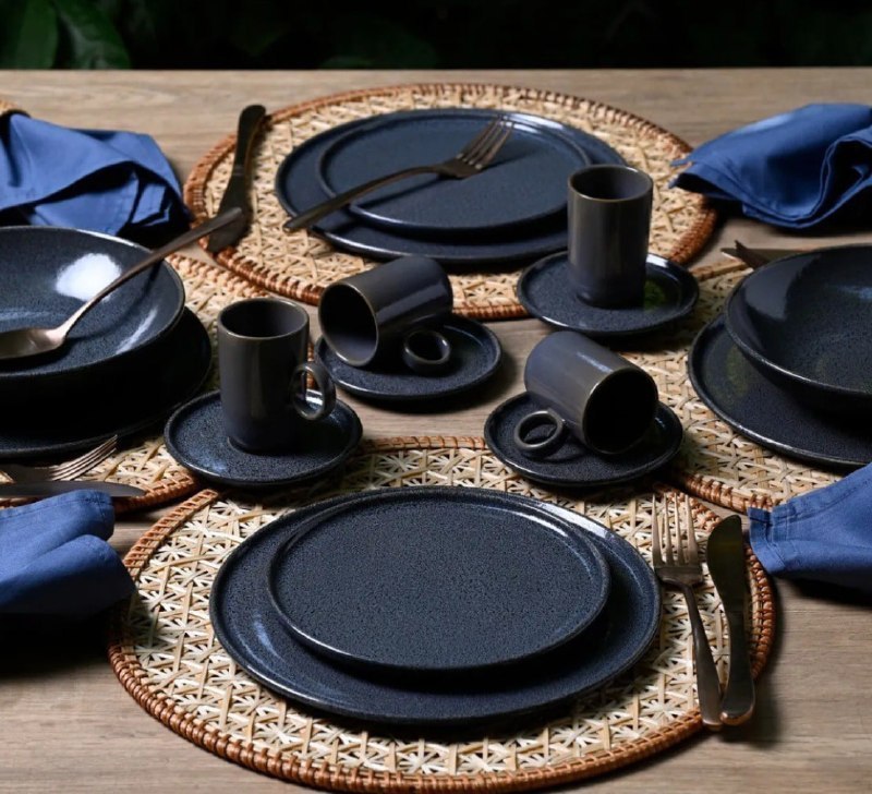 Aparelho De Jantar 20 Peças Basic Dove - Day By Day Cinza Azul Escuro Basic Stoneware Dove