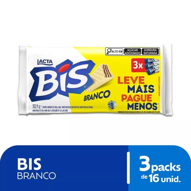 3 Caixas de Bis Chocolate Branco Laka 302,4G Tripack 100,8G Cada