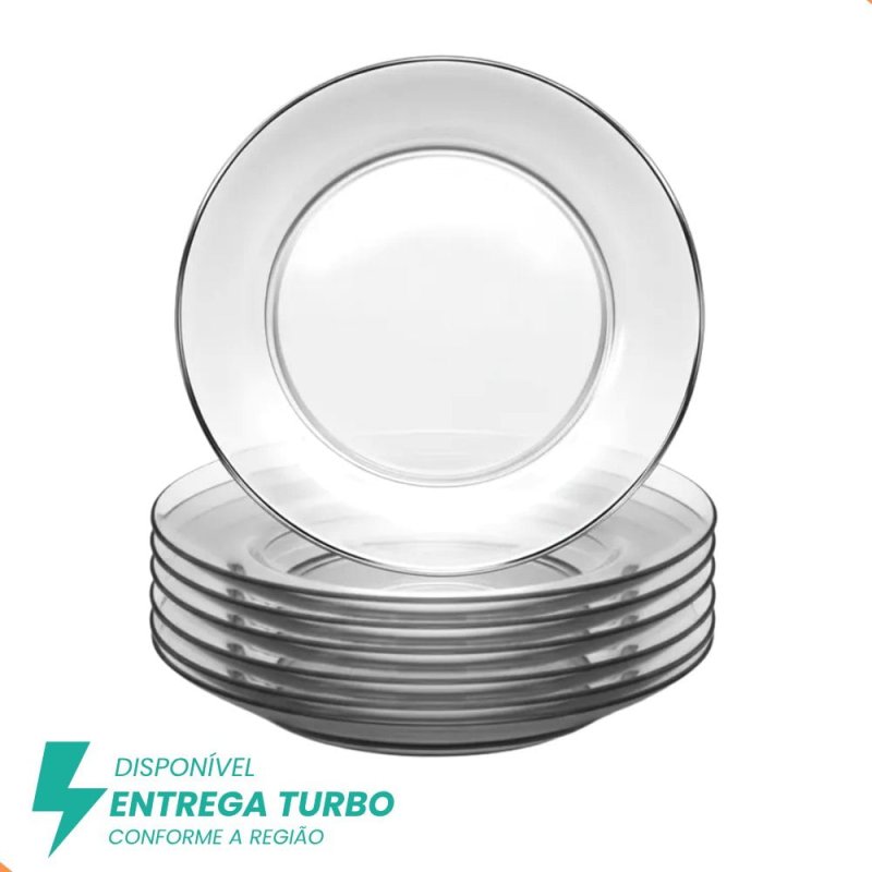 Kit com 6 Pratos Fundos de Vidro 22cm