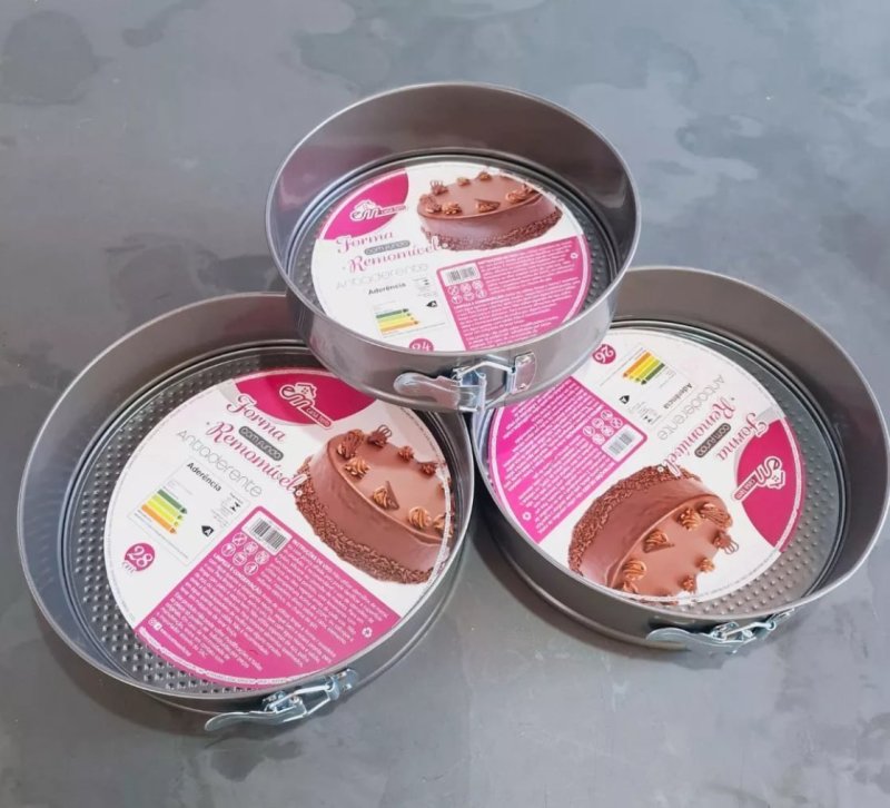 Kit 3 Formas com Fundo Removível Antiaderente para Torta Bolo