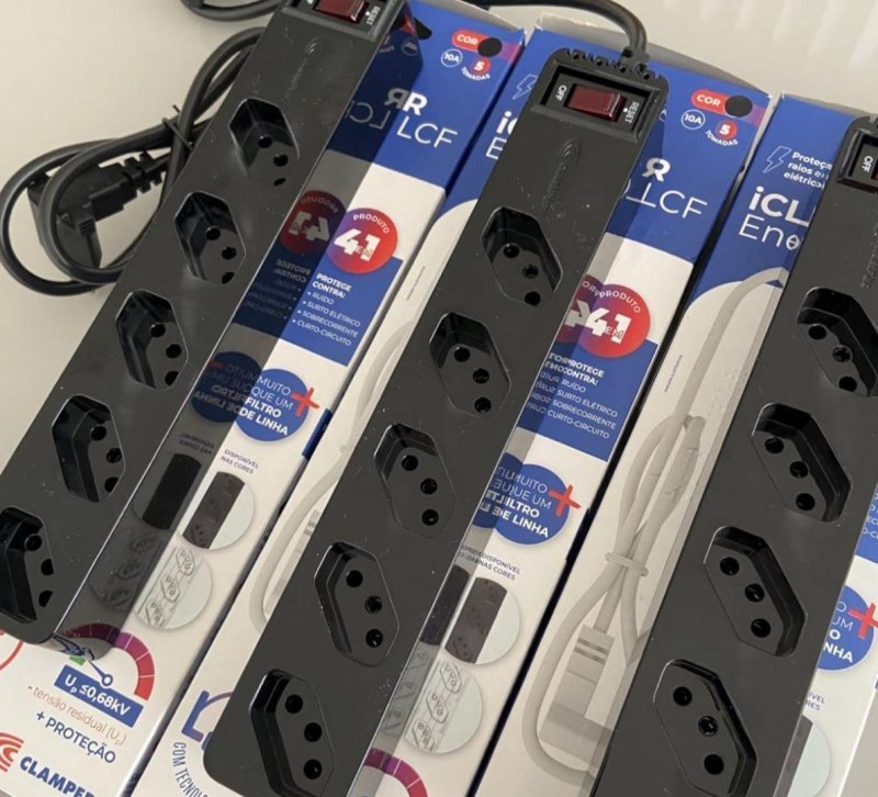 FILTRO DE LINHA + DPS ICLAMPER 5 TOMADAS LCF PRETO