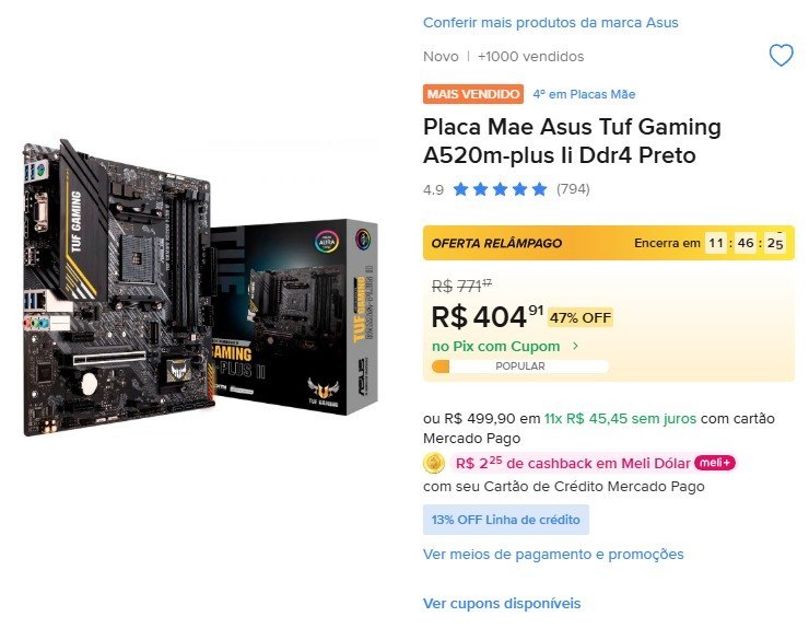 Placa Mae Asus Tuf Gaming A520m-plus Ii Ddr4 Preto