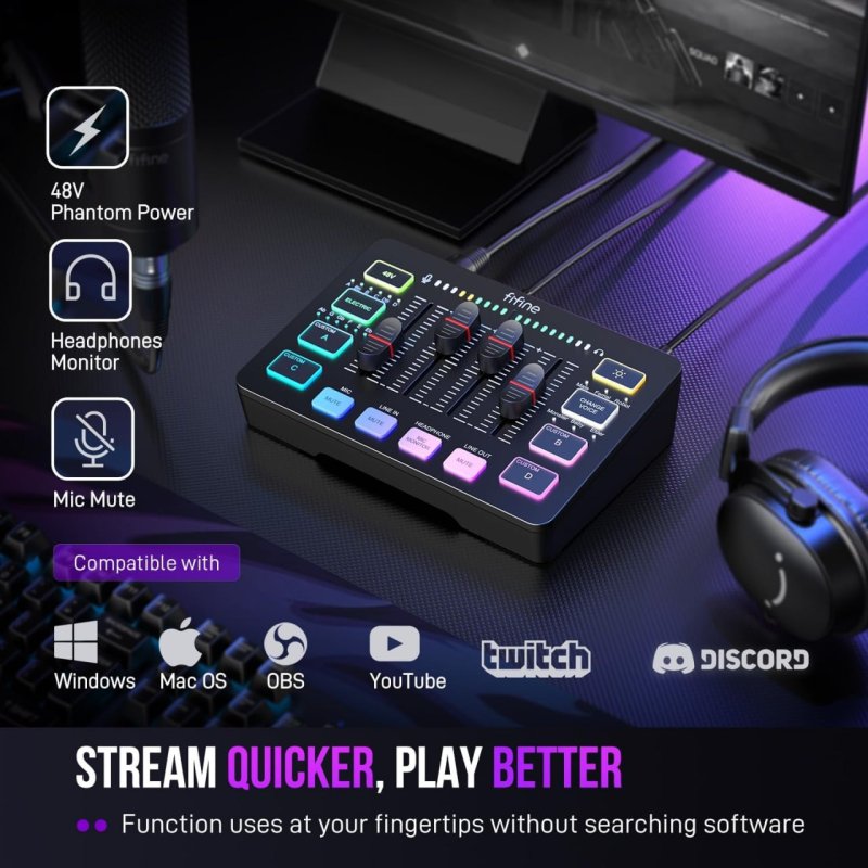 FIFINE SC3 Mesa de Som Gamer RGB
