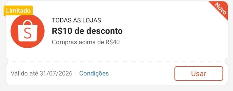 CUPOM SHOPEE - R$10 OFF em compras acima de R$40
