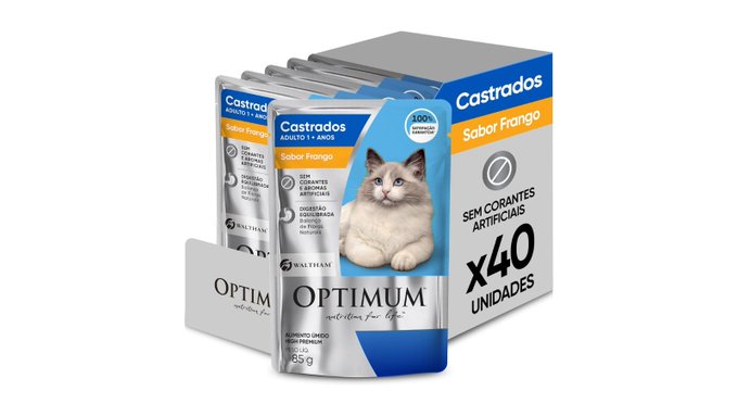 Pack 40 un. Sachê Optimum para Gatos Adultos Castrados Frango 85g + Frete Grátis