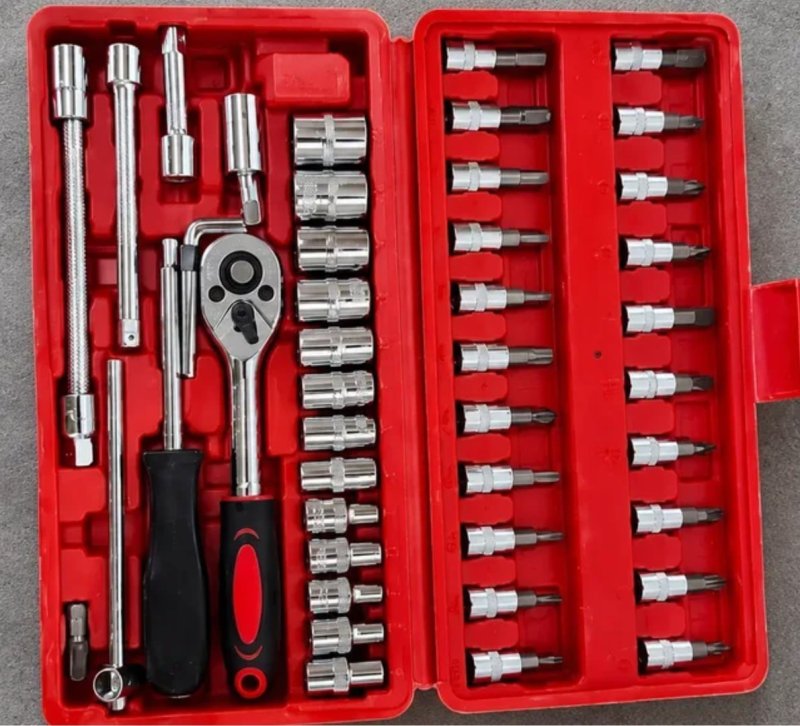 Kit Jogo De Ferramentas Profissional 46 Peças Chave Fenda Vermelho