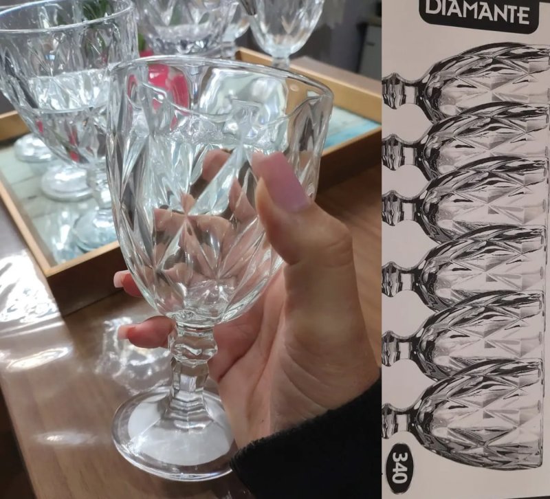 Conjunto De Taças De Vidro 340ml Diamond Line - 6 Peças Transparente