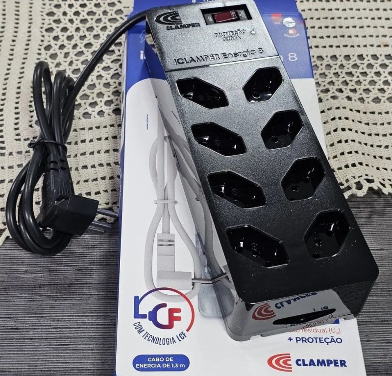 Filtro De Linha com DPS iCLAMPER Energia 8 Tomadas Régua com Tecnologia LCF