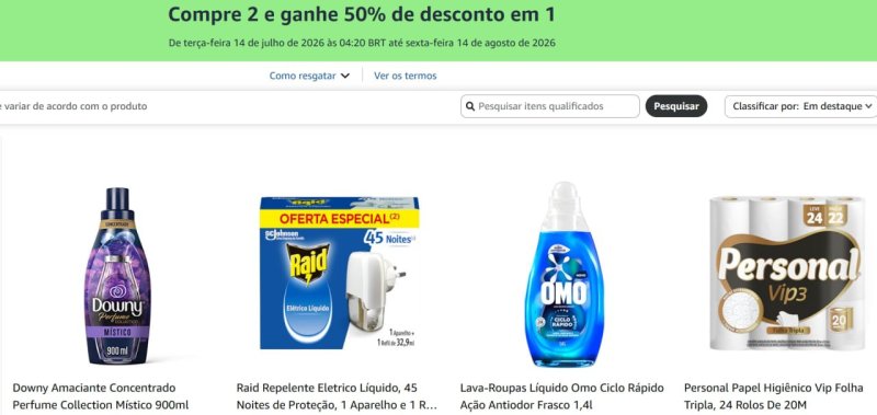 Compre 2 e ganhe 50% de desconto em 1