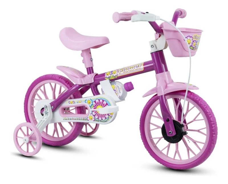 Nathor Flower Aro 12 - Bicicleta Infantil Rosa com Cestinha