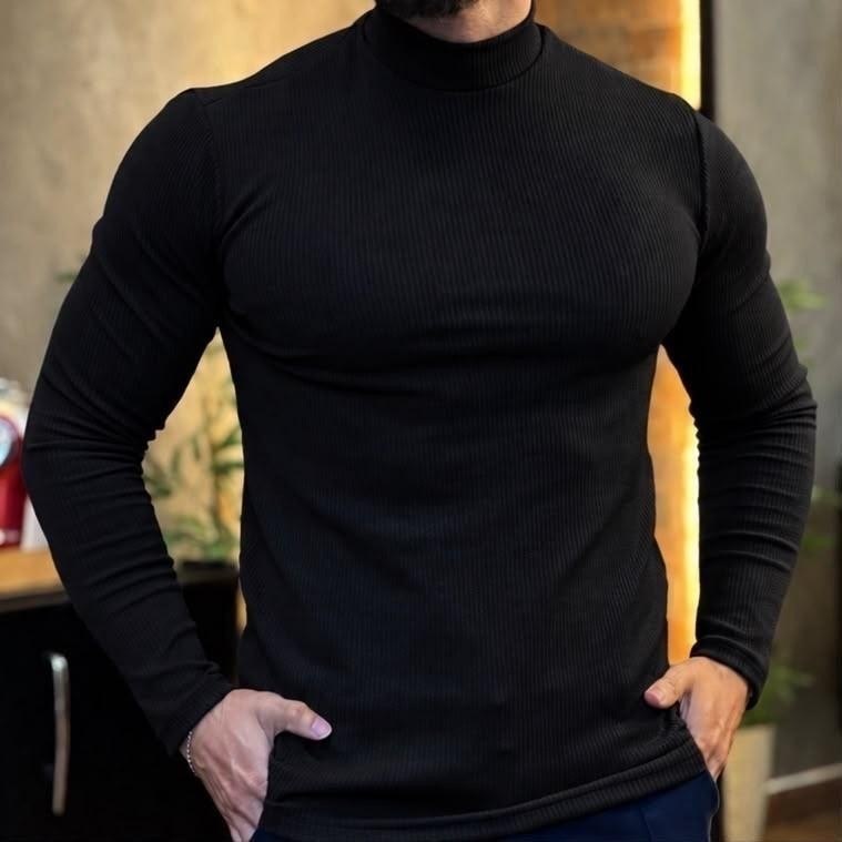 Kit 2 Blusa Cacharrel Masculino Gola Alta Canelado Camisas Preto-branco M (38-40)