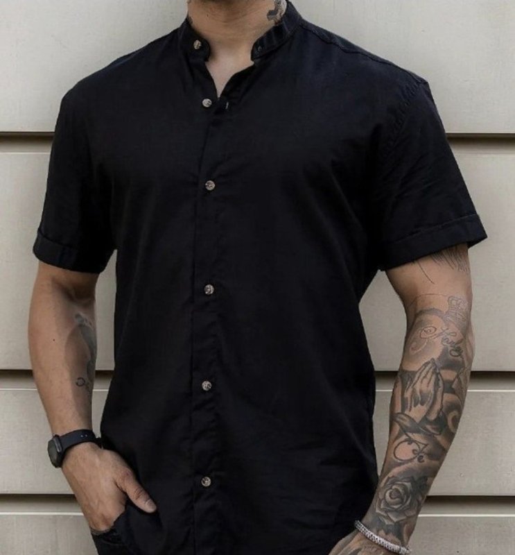 Camisa Manga Curta Gola Padre Masculina Festa Trabalho
