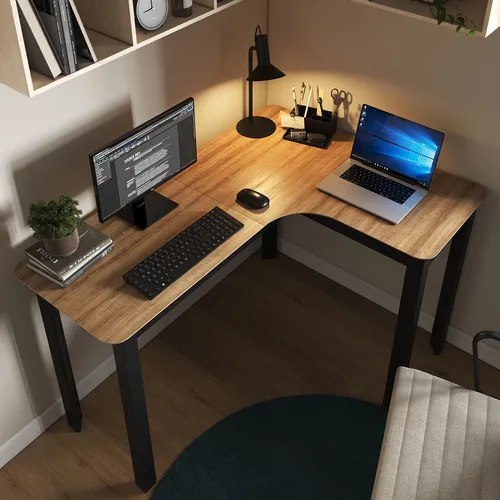 Mesa Em L Orgânica Curva 120cm Para PC Escrivaninha De Canto Home Office Design Industrial Moderno Gamer