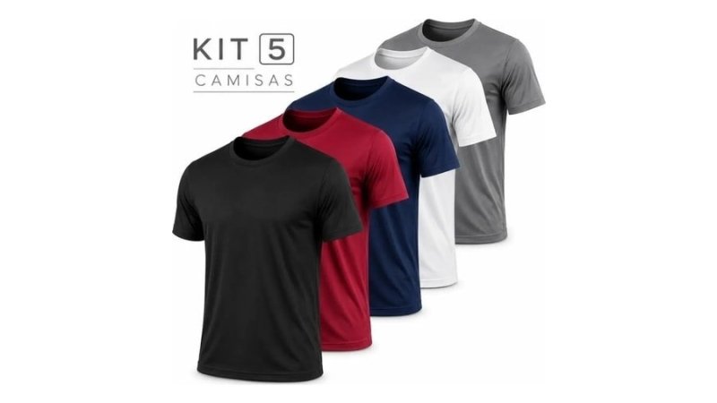 Kit 5 Camisetas Básicas Masculina Dry Fit Lisa Tradicional